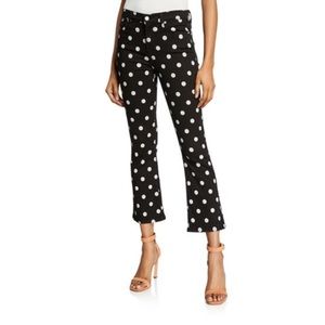 HIGH RISE SLIM KICK JEANS IN BLACK WITH WHITE POLKA DOTS
